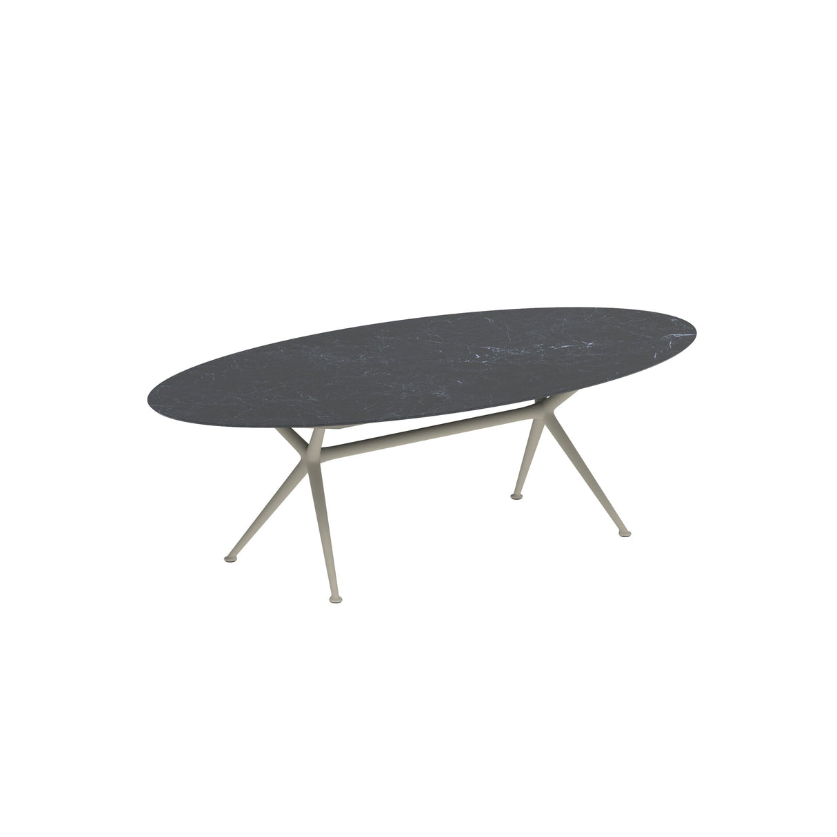 Royal Botania Exes Table Ellipse 250x130cm Pieds Alu Pebble PB - Plateau Céramique Nero Marquina NM