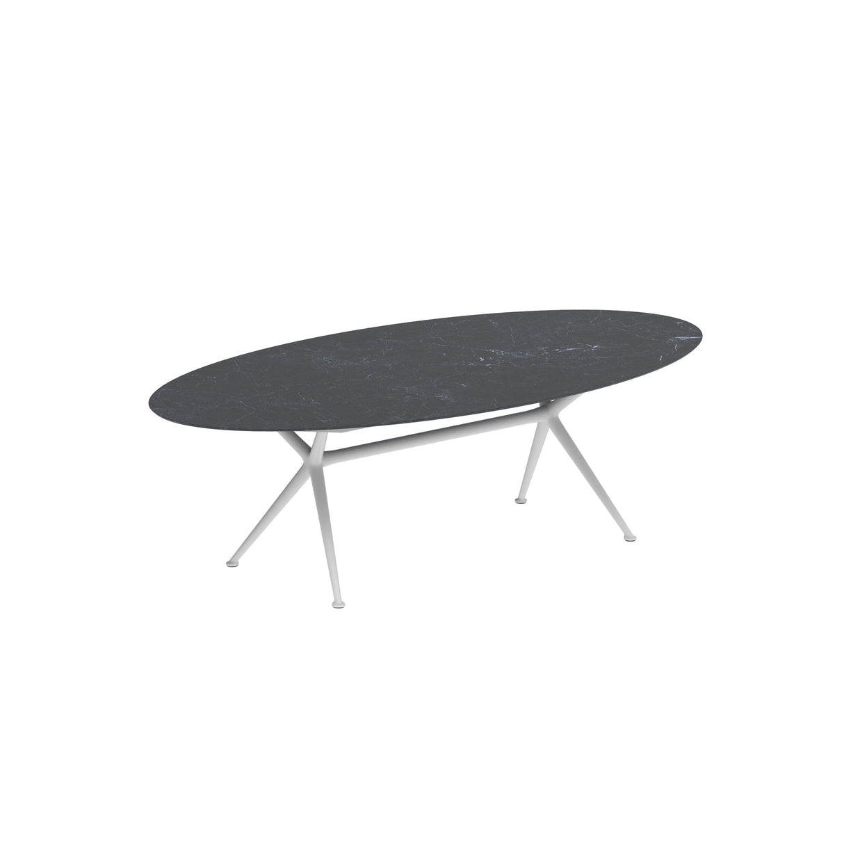 Royal Botania Exes Table Ellipse 250x130cm Pieds Alu White WR - Plateau Céramique Nero Marquina NM