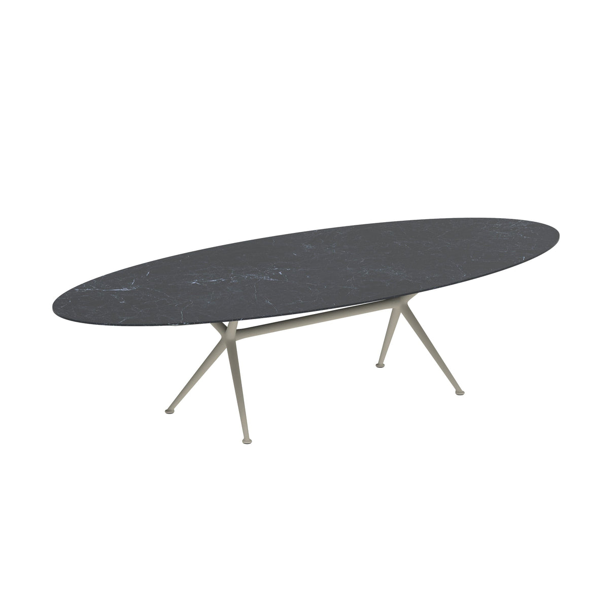 Royal Botania Exes Table Ellipse 320x140cm Pieds Alu Pebble PB - Plateau Céramique Nero Marquina NM