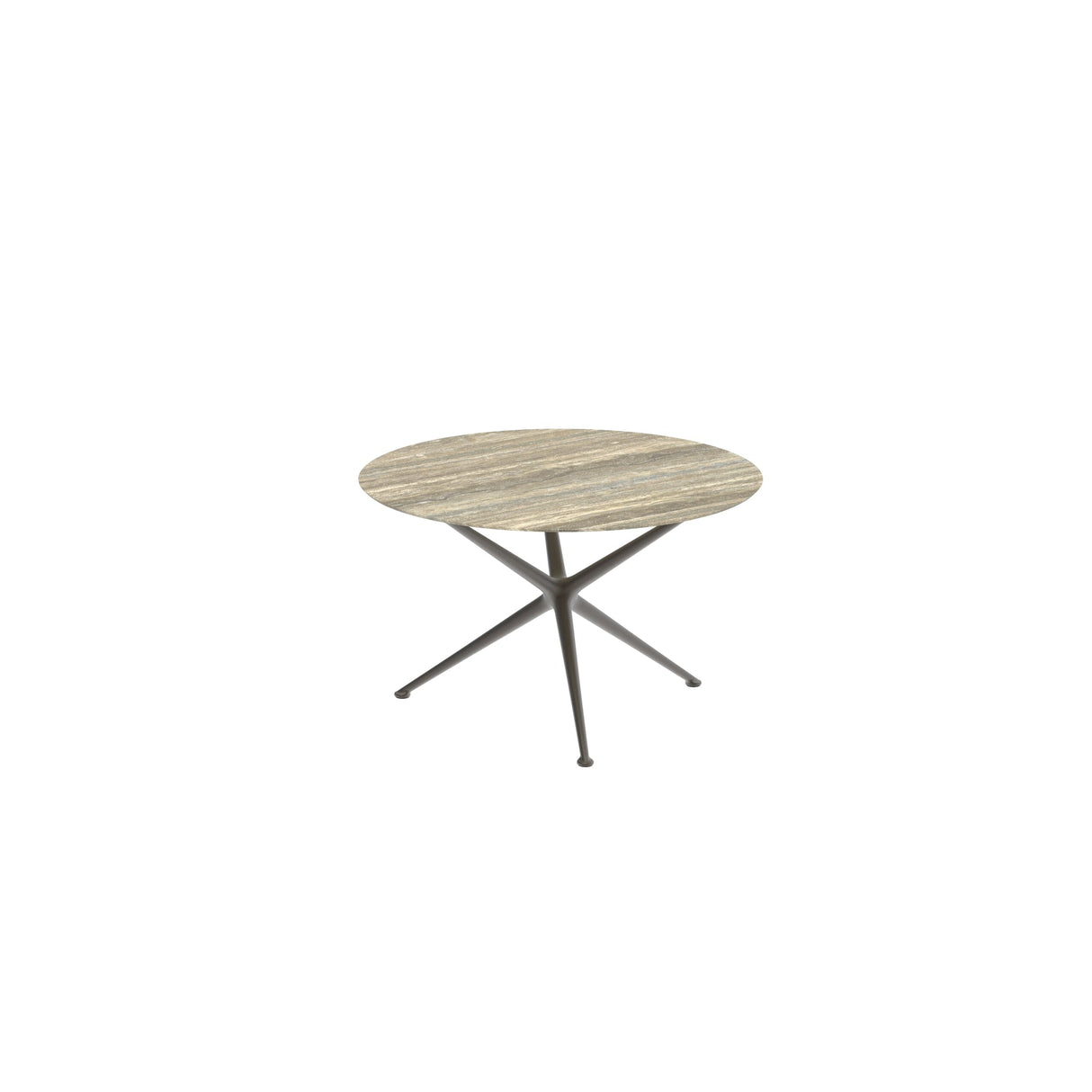 Royal Botania Exes Table ronde Ø120cm Pieds Alu Bronze BR - Plateau Céramique Travertino TR