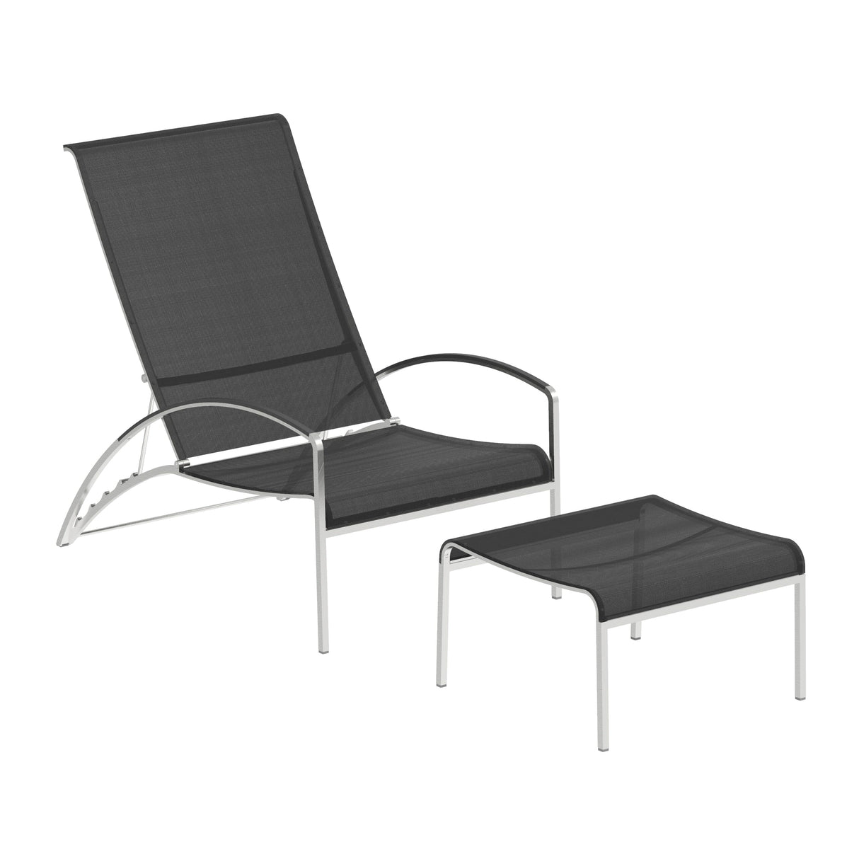 Royal Botania QT QT195T Chaise longue Lounger avec repose-pieds Inox Brossé SS - Toile Black ZU