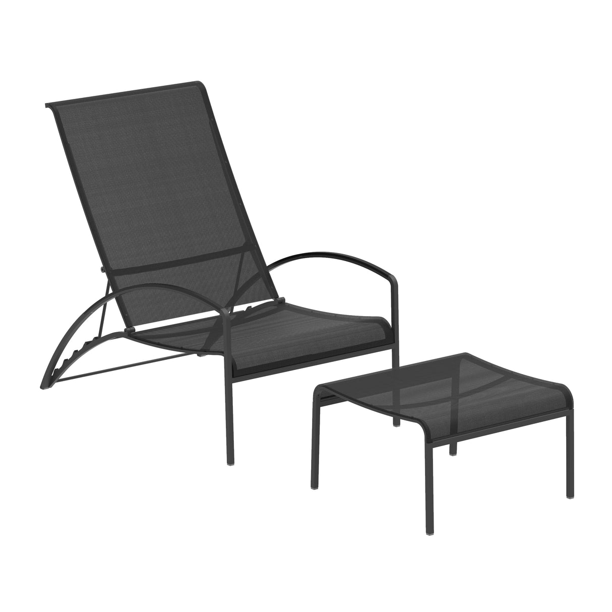 Royal Botania QT QT195T Chaise longue Lounger avec repose-pieds Laqué Black A - Toile Black ZU
