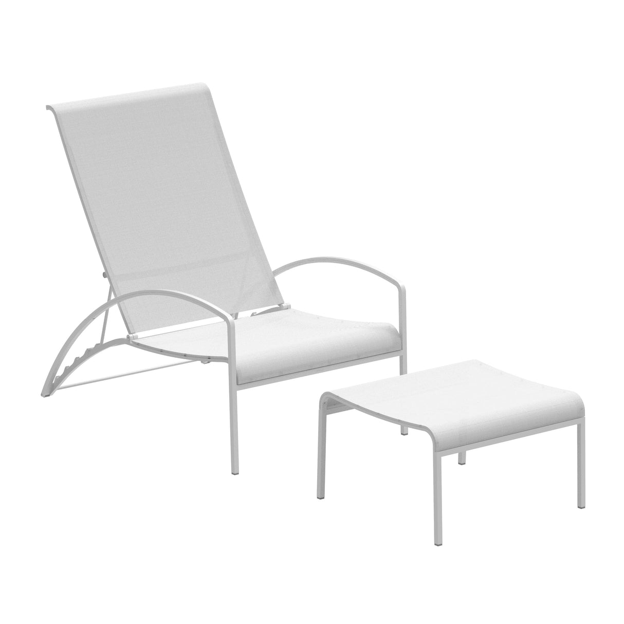 Royal Botania QT QT195T Chaise longue Lounger avec repose-pieds Laqué White W - Toile White WU