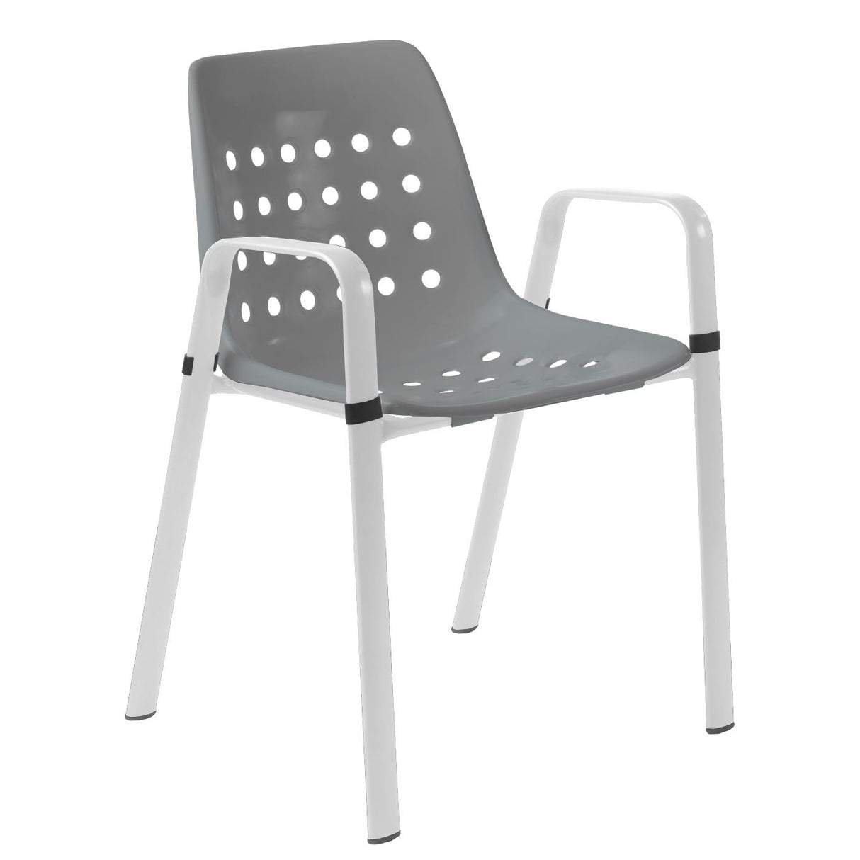 Schaffner Bermuda Fauteuil repas avec accoudoirs tubes ovales Blanc 90 Gris Argent 78