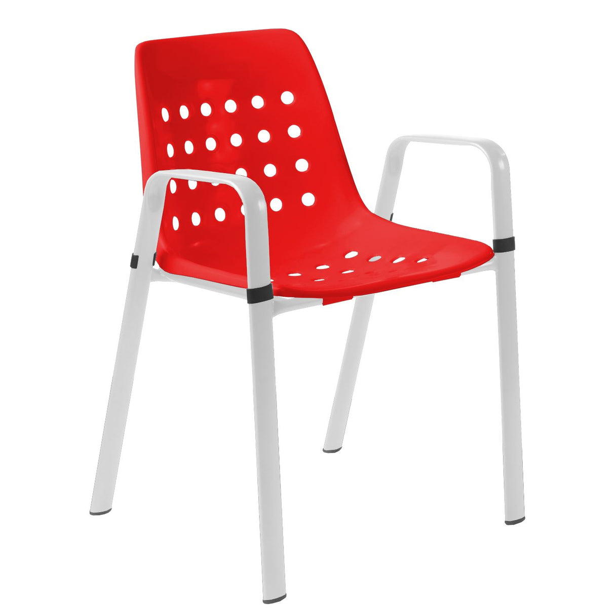 Schaffner Bermuda Fauteuil repas avec accoudoirs tubes ovales Blanc 90 Rouge 30