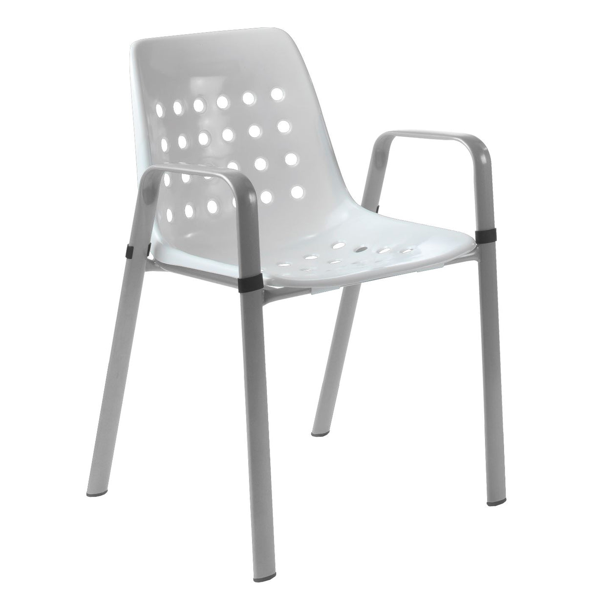 Schaffner Bermuda Fauteuil repas avec accoudoirs tubes ovales Gris Argent 78 Blanc 90