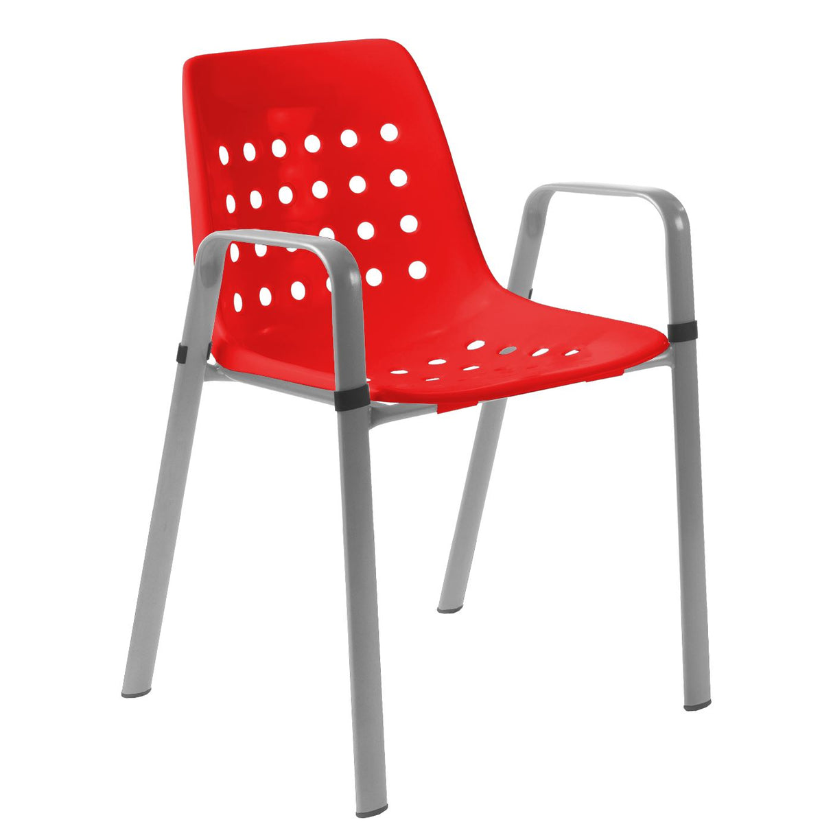 Schaffner Bermuda Fauteuil repas avec accoudoirs tubes ovales Gris Argent 78 Rouge 30