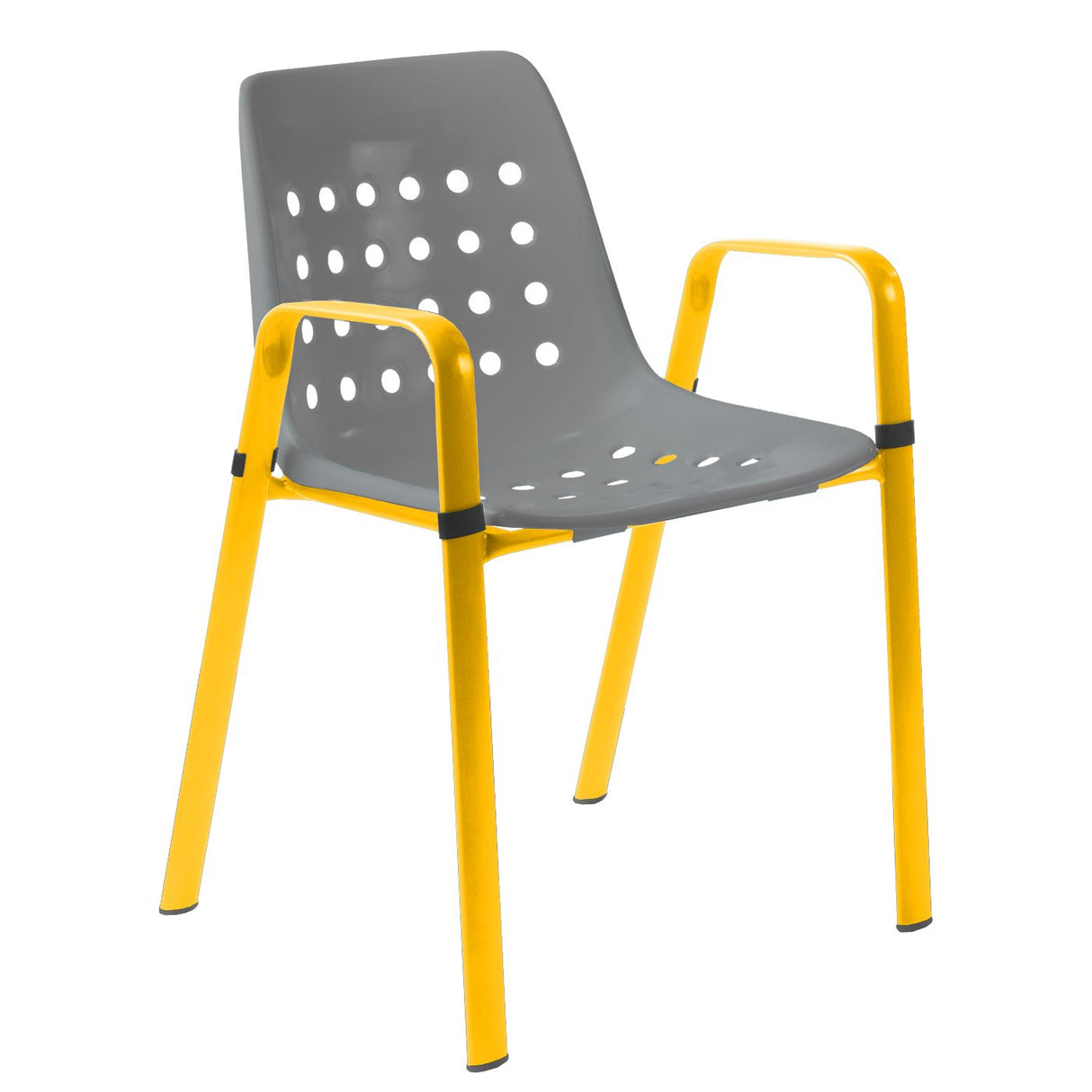 Schaffner Bermuda Fauteuil repas avec accoudoirs tubes ovales Jaune 11 Gris Argent 78