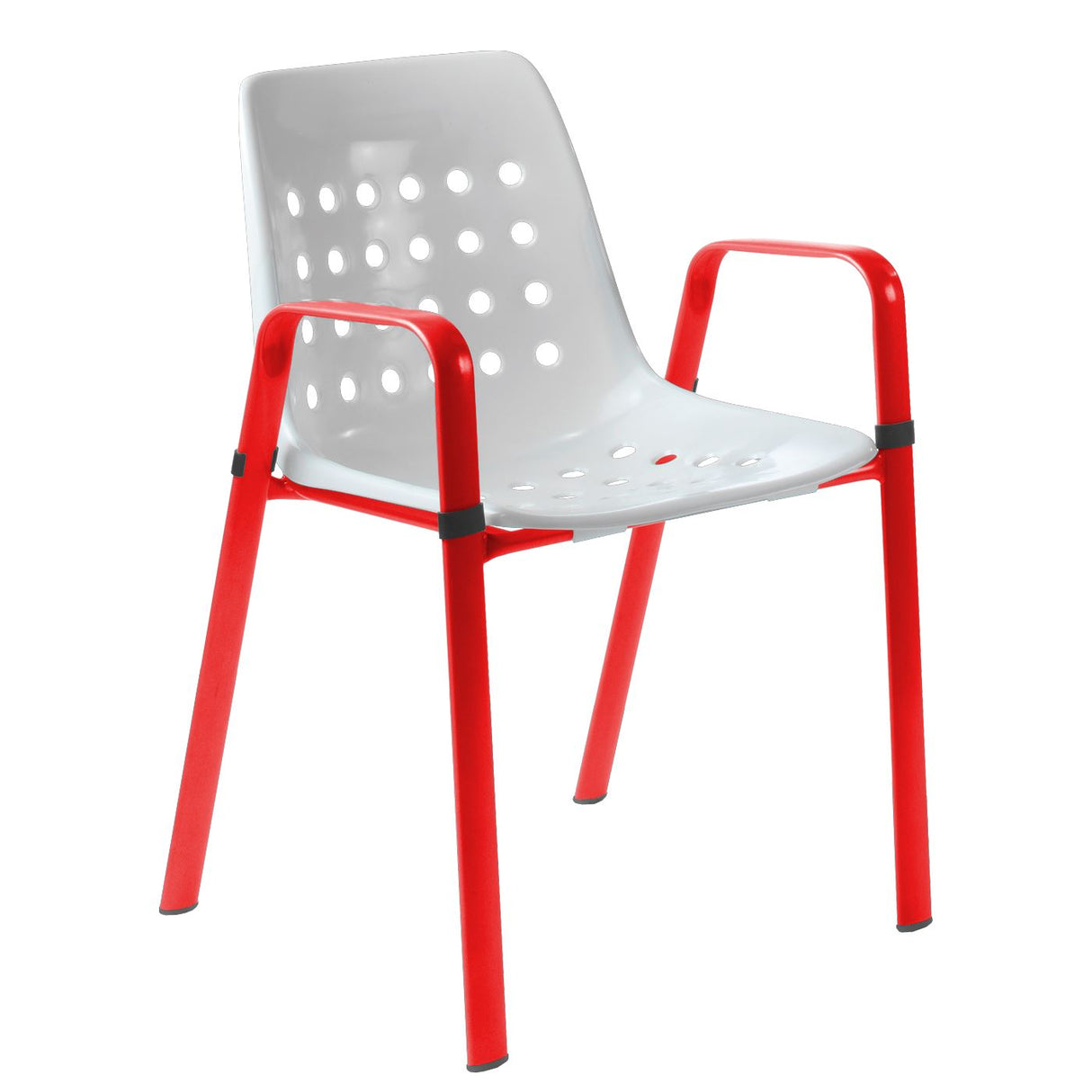 Schaffner Bermuda Fauteuil repas avec accoudoirs tubes ovales Rouge 30 Blanc 90