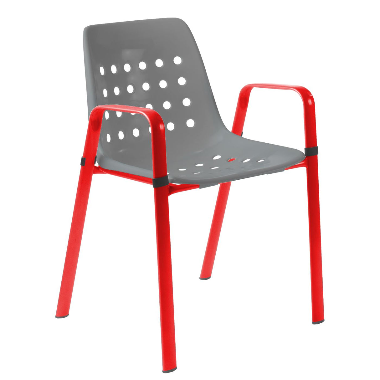 Schaffner Bermuda Fauteuil repas avec accoudoirs tubes ovales Rouge 30 Gris Argent 78
