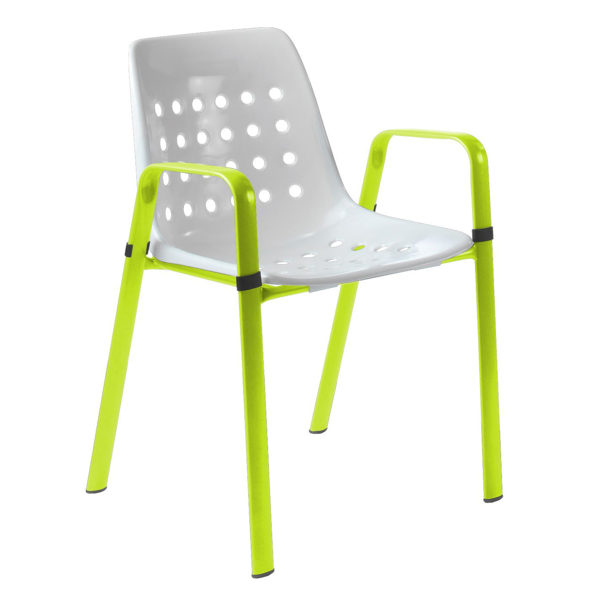 Schaffner Bermuda Fauteuil repas avec accoudoirs tubes ovales Vert Clair 63 Blanc 90