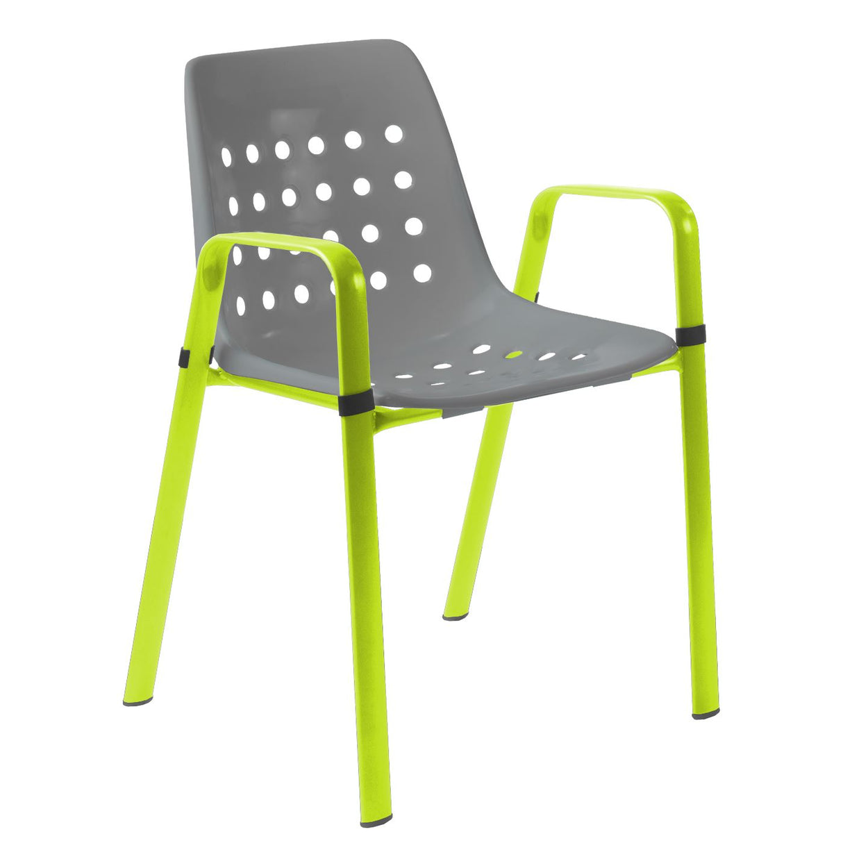 Schaffner Bermuda Fauteuil repas avec accoudoirs tubes ovales Vert Clair 63 Gris Argent 78