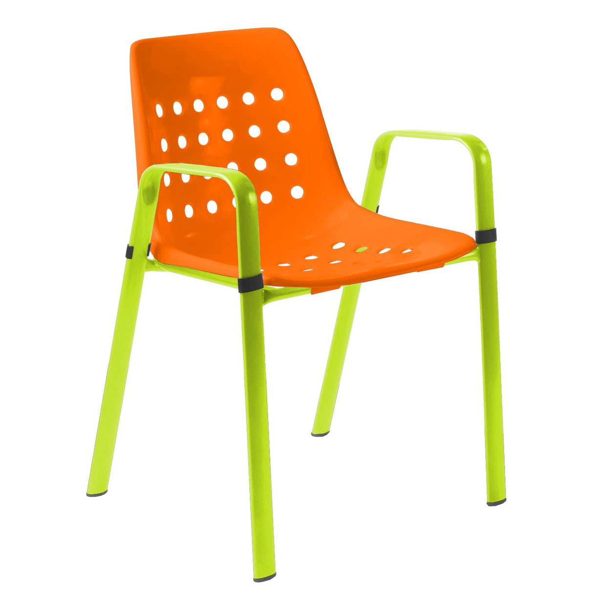 Schaffner Bermuda Fauteuil repas avec accoudoirs tubes ovales Vert Clair 63 Orange 13