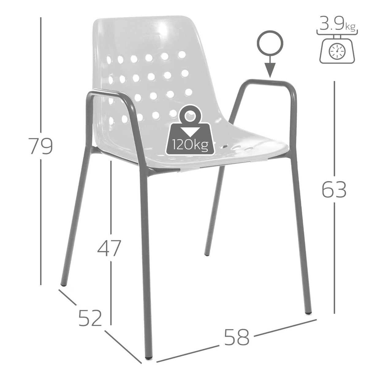 Schaffner Bermuda Fauteuil repas avec accoudoirs tubes ronds