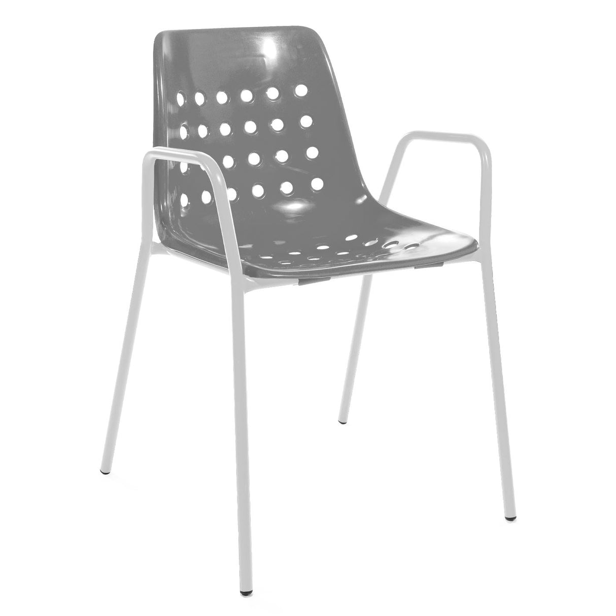 Schaffner Bermuda Fauteuil repas avec accoudoirs tubes ronds Blanc 90 Gris Argent 78