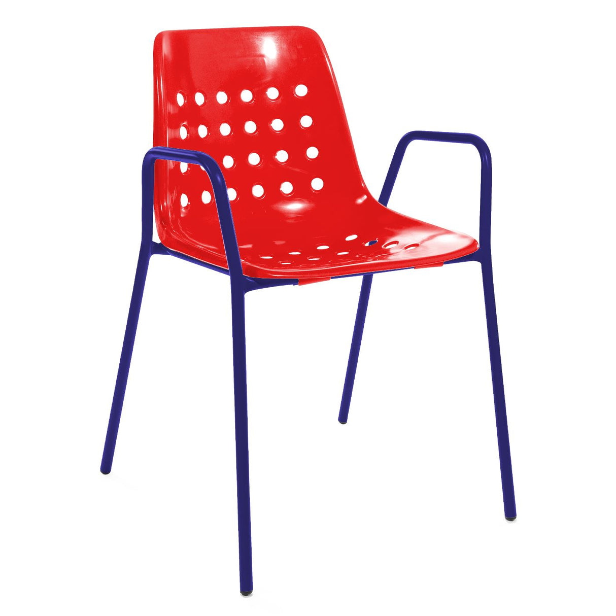 Schaffner Bermuda Fauteuil repas avec accoudoirs tubes ronds Bleu 53 Rouge 30