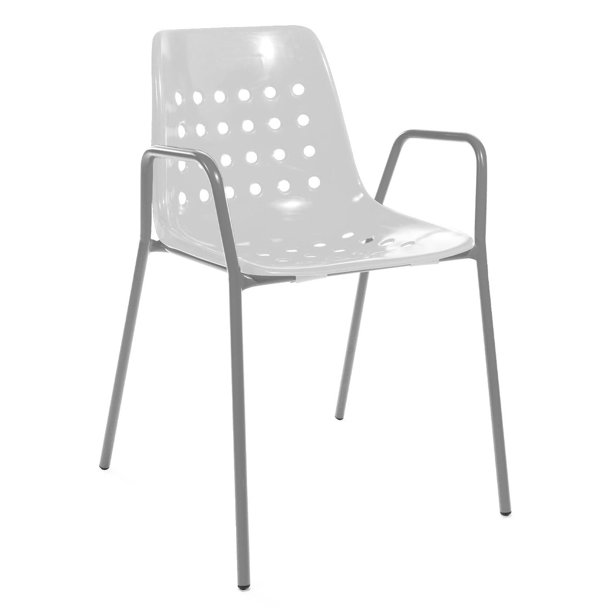 Schaffner Bermuda Fauteuil repas avec accoudoirs tubes ronds Gris Argent 78 Blanc 90