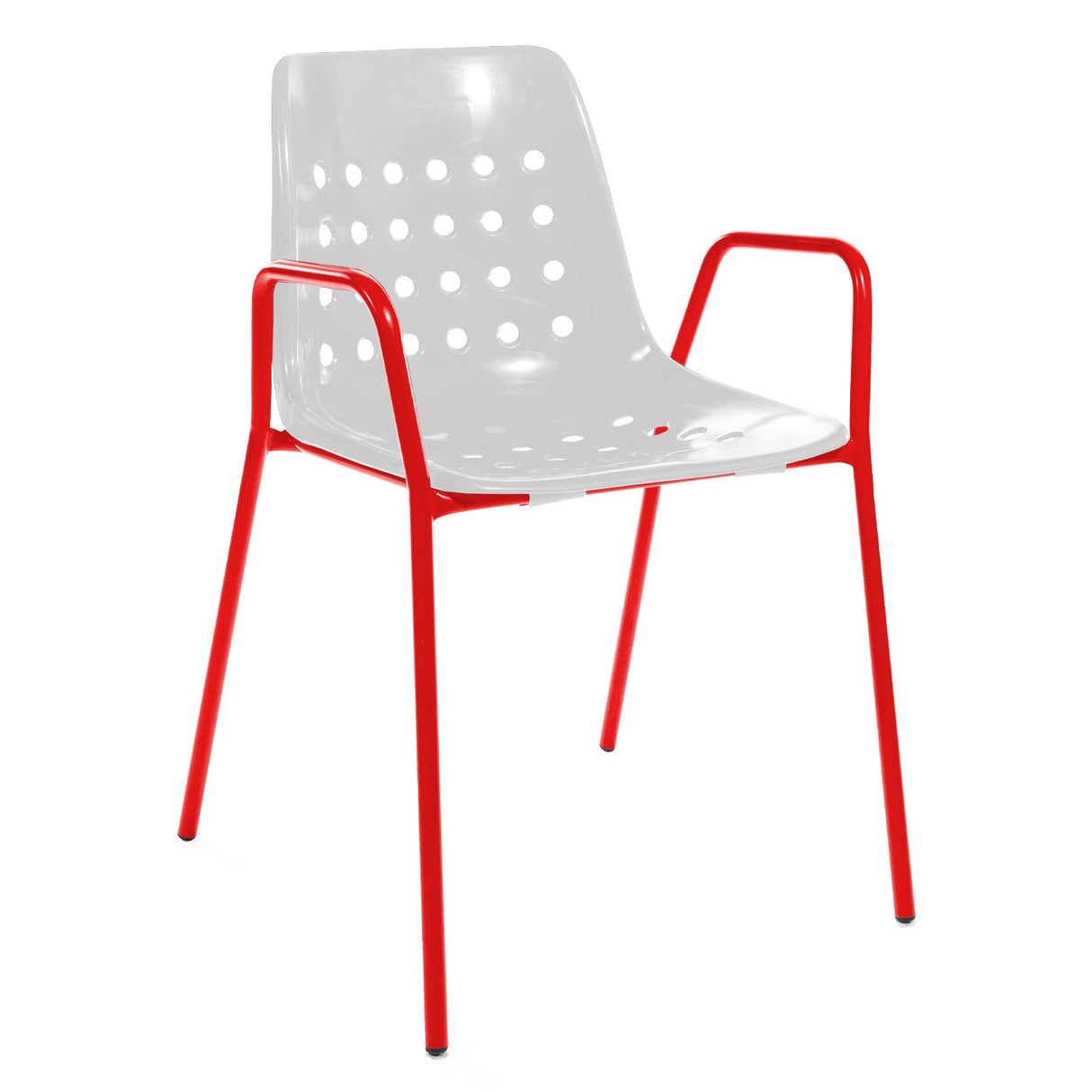 Schaffner Bermuda Fauteuil repas avec accoudoirs tubes ronds Rouge 30 Blanc 90