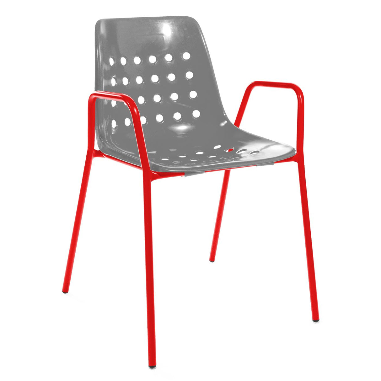 Schaffner Bermuda Fauteuil repas avec accoudoirs tubes ronds Rouge 30 Gris Argent 78