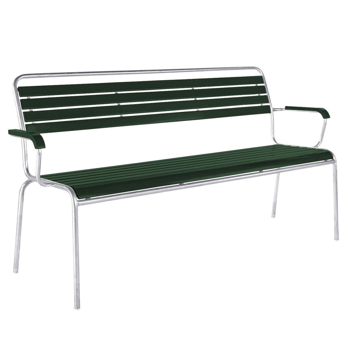 Schaffner Rigi Banc à lattes 3 places avec accoudoirs Galvanisé à chaud 02 Vert Sapin 66