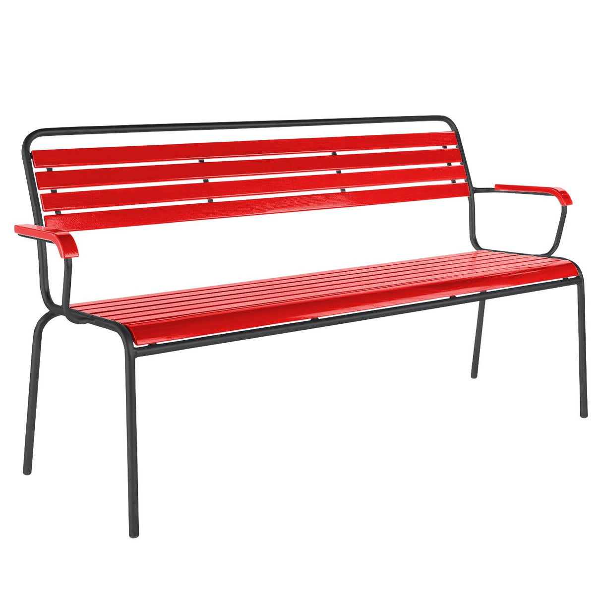 Schaffner Rigi Banc à lattes 3 places avec accoudoirs Noir 91 Rouge 30