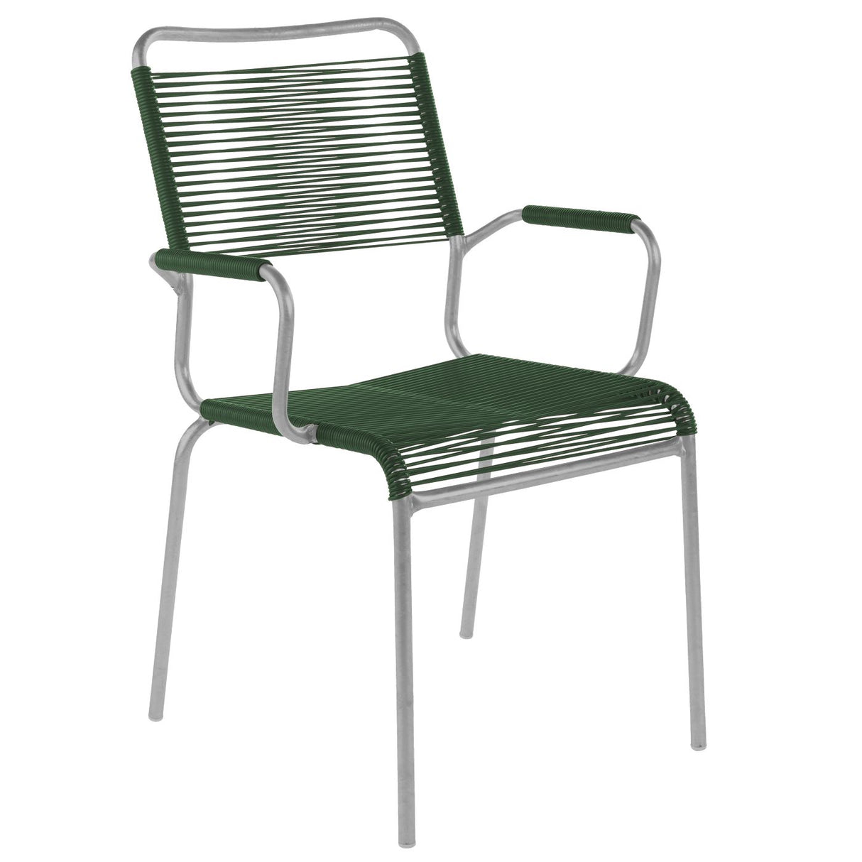 Schaffner Rigi Fauteuil Spaghetti avec accoudoirs Gris Argent 78 Vert sapin 66