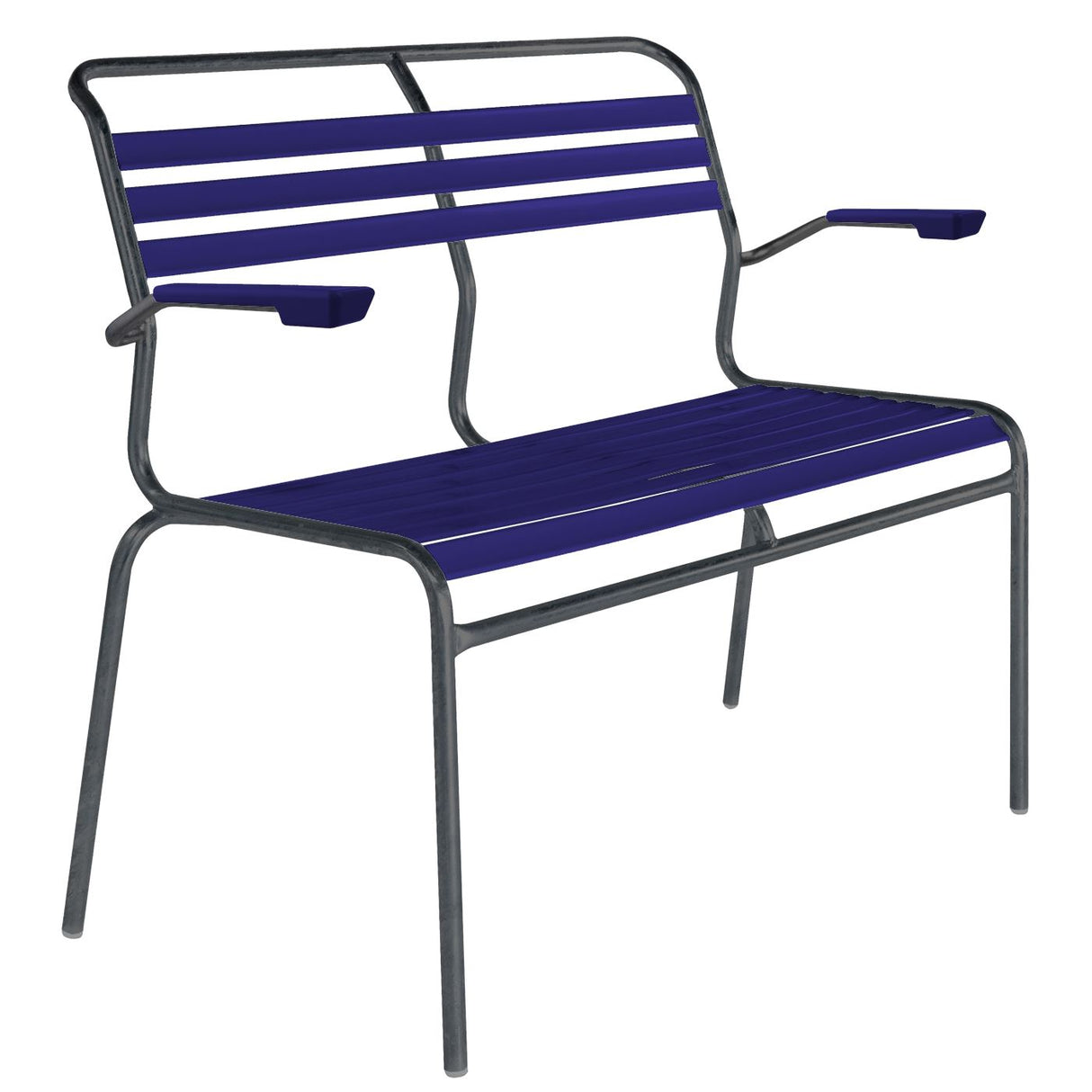 Schaffner Säntis Banc à lattes 2 places avec accoudoirs Antracite 77 Bleu 53