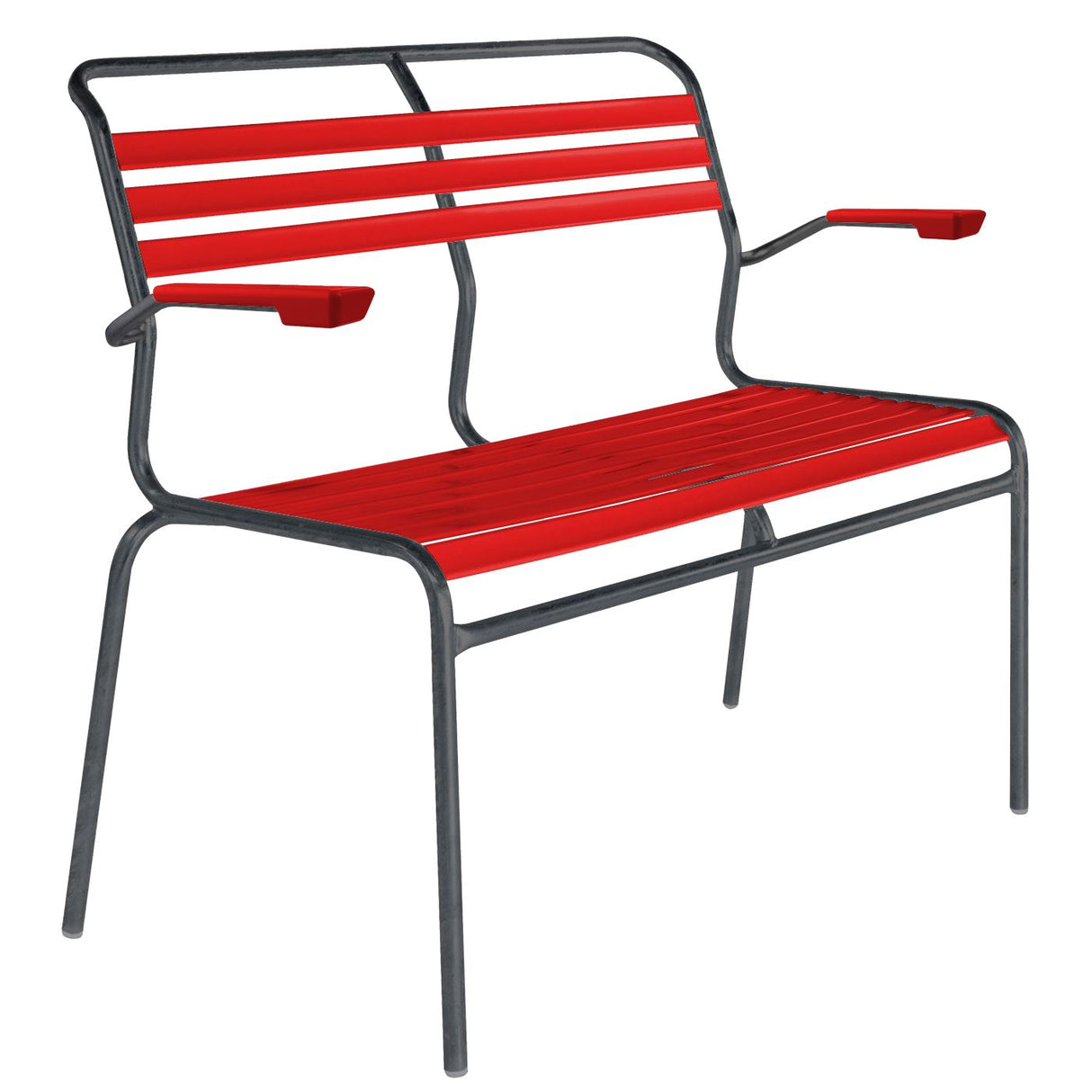 Schaffner Säntis Banc à lattes 2 places avec accoudoirs Antracite 77 Rouge 30