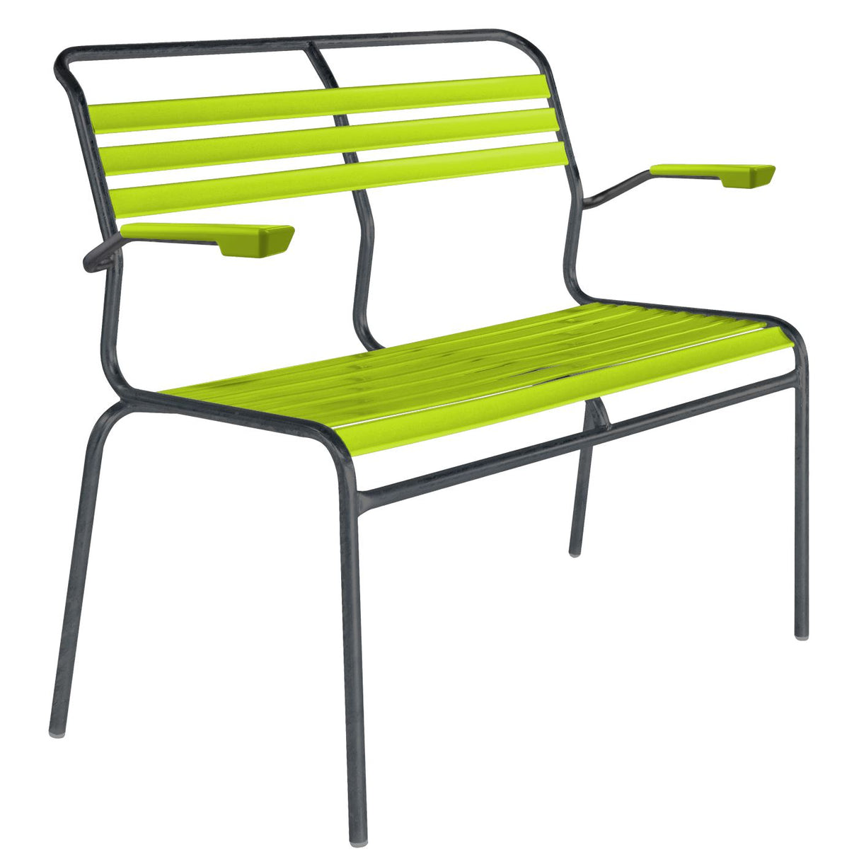 Schaffner Säntis Banc à lattes 2 places avec accoudoirs Antracite 77 Vert Clair 63