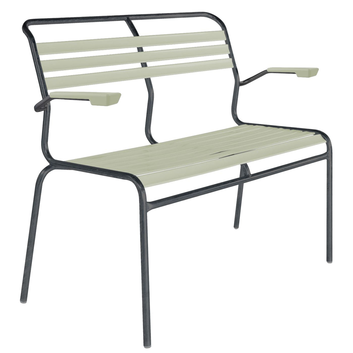 Schaffner Säntis Banc à lattes 2 places avec accoudoirs Antracite 77 Vert pastel 64