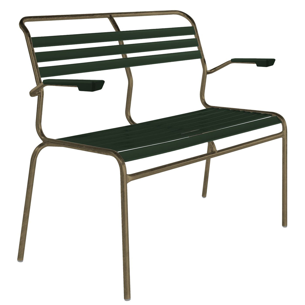 Schaffner Säntis Banc à lattes 2 places avec accoudoirs Champagne 85 Vert sapin 66