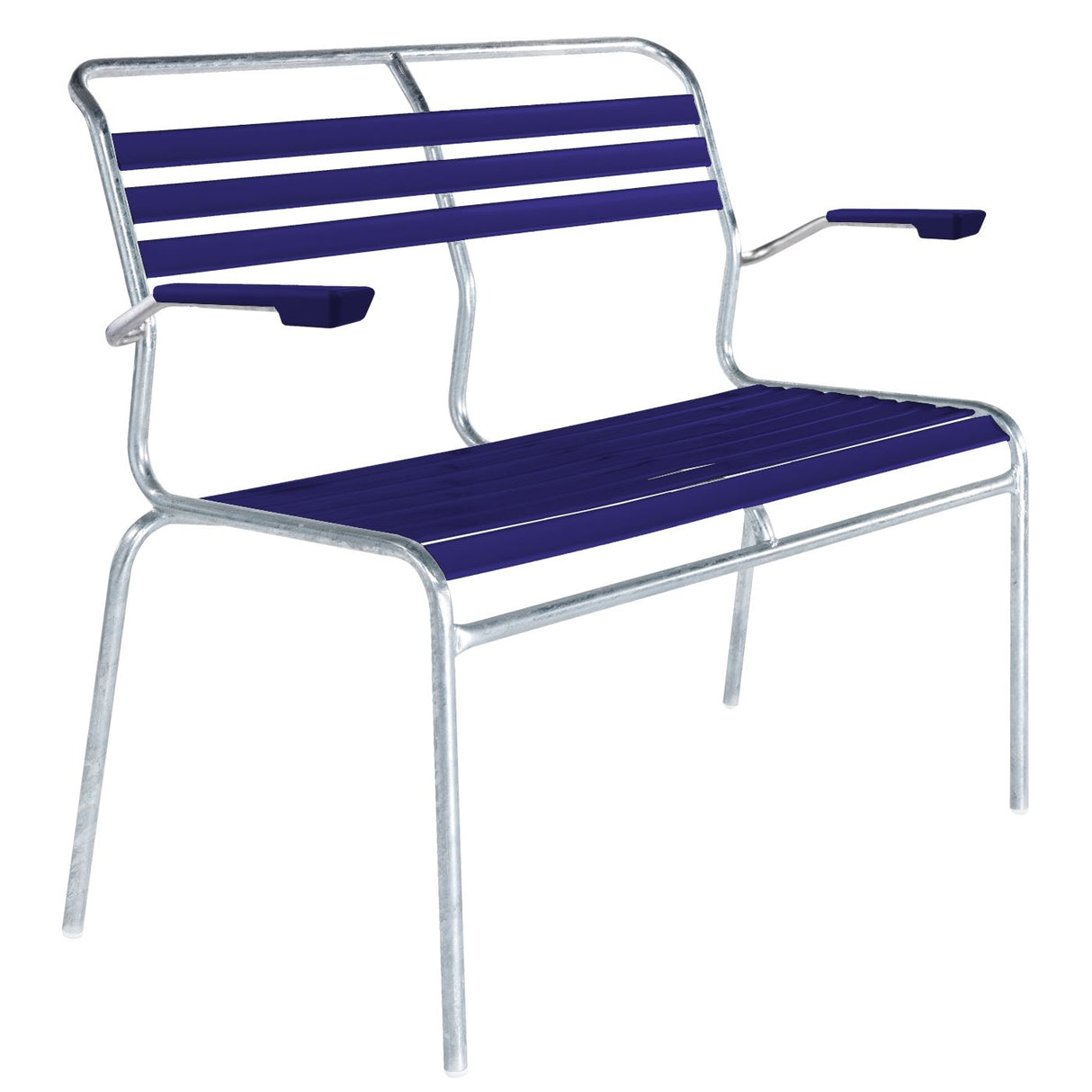 Schaffner Säntis Banc à lattes 2 places avec accoudoirs Galvanisé à chaud 02 Bleu 53
