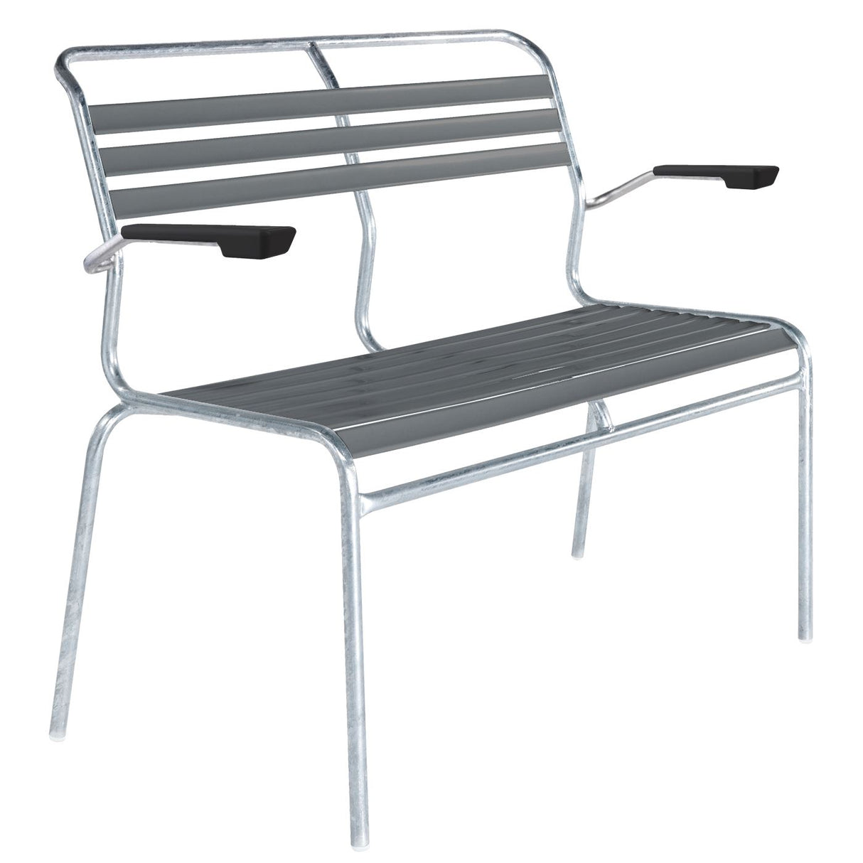 Schaffner Säntis Banc à lattes 2 places avec accoudoirs Galvanisé à chaud 02 Graphite 73