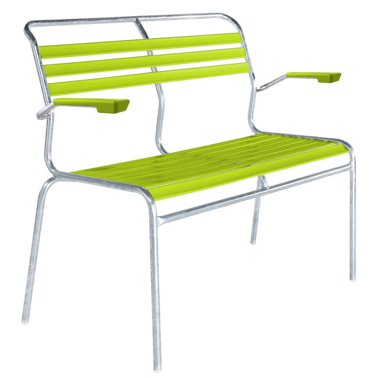 Schaffner Säntis Banc à lattes 2 places avec accoudoirs Galvanisé à chaud 02 Vert Clair 63
