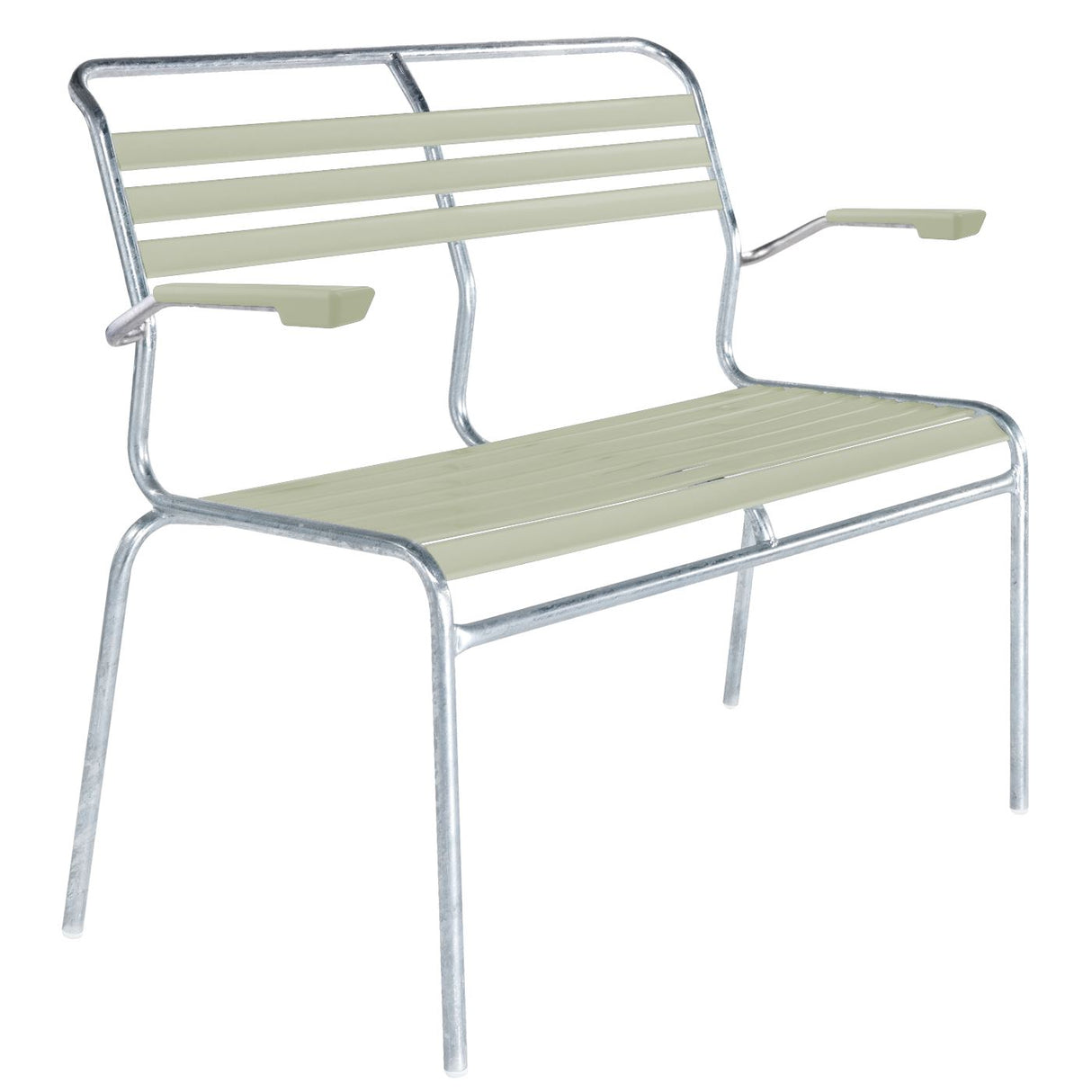 Schaffner Säntis Banc à lattes 2 places avec accoudoirs Galvanisé à chaud 02 Vert pastel 64