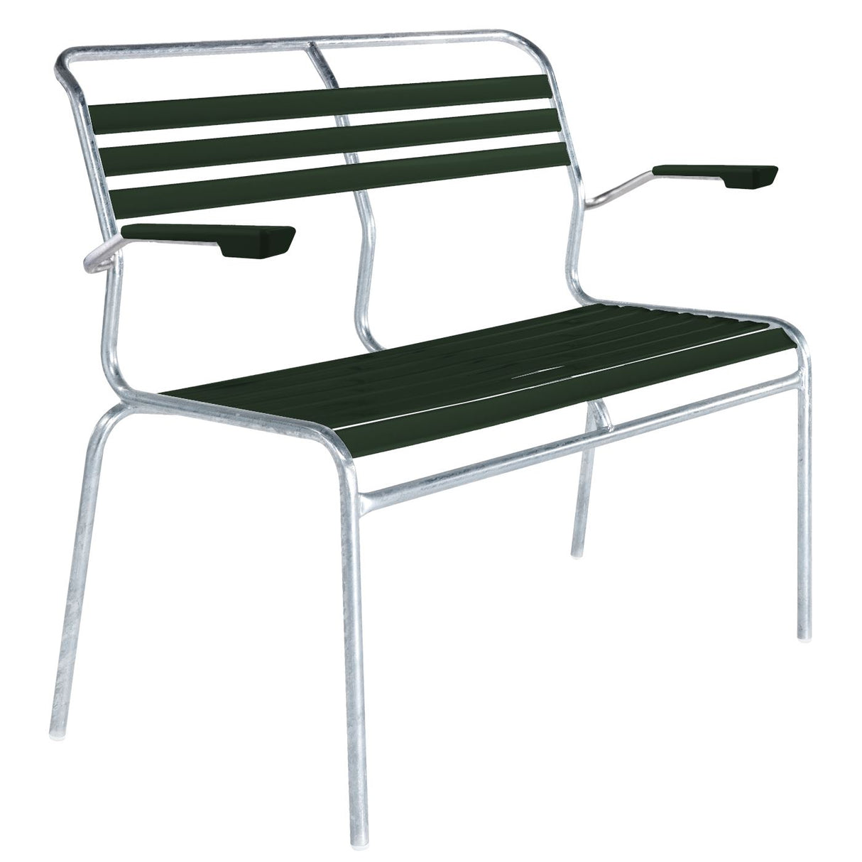 Schaffner Säntis Banc à lattes 2 places avec accoudoirs Galvanisé à chaud 02 Vert sapin 66