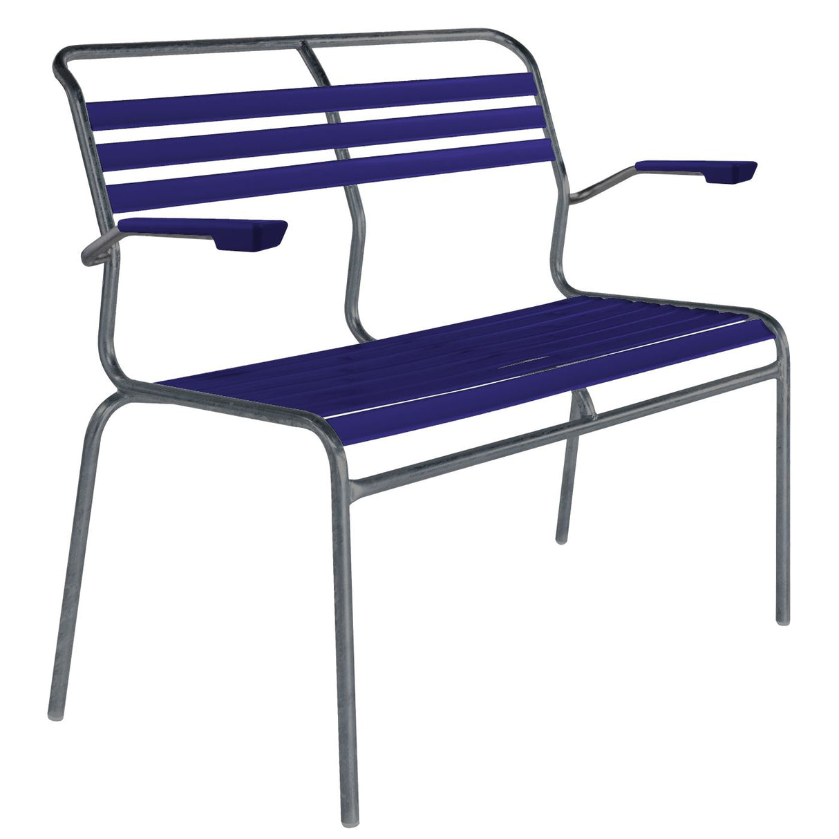Schaffner Säntis Banc à lattes 2 places avec accoudoirs Graphite 73 Bleu 53