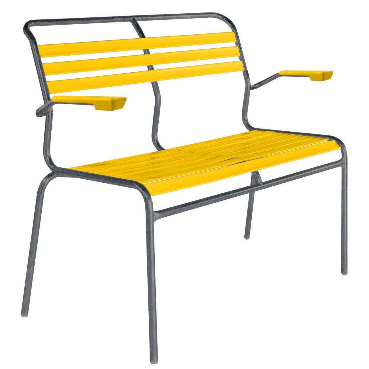 Schaffner Säntis Banc à lattes 2 places avec accoudoirs Graphite 73 Jaune 11