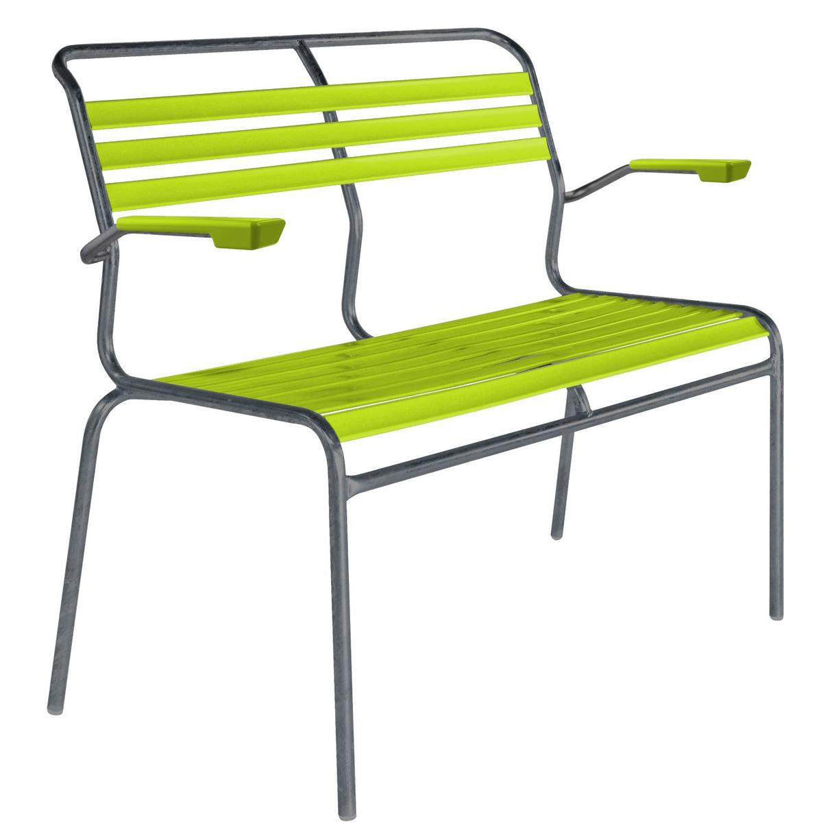 Schaffner Säntis Banc à lattes 2 places avec accoudoirs Graphite 73 Vert Clair 63