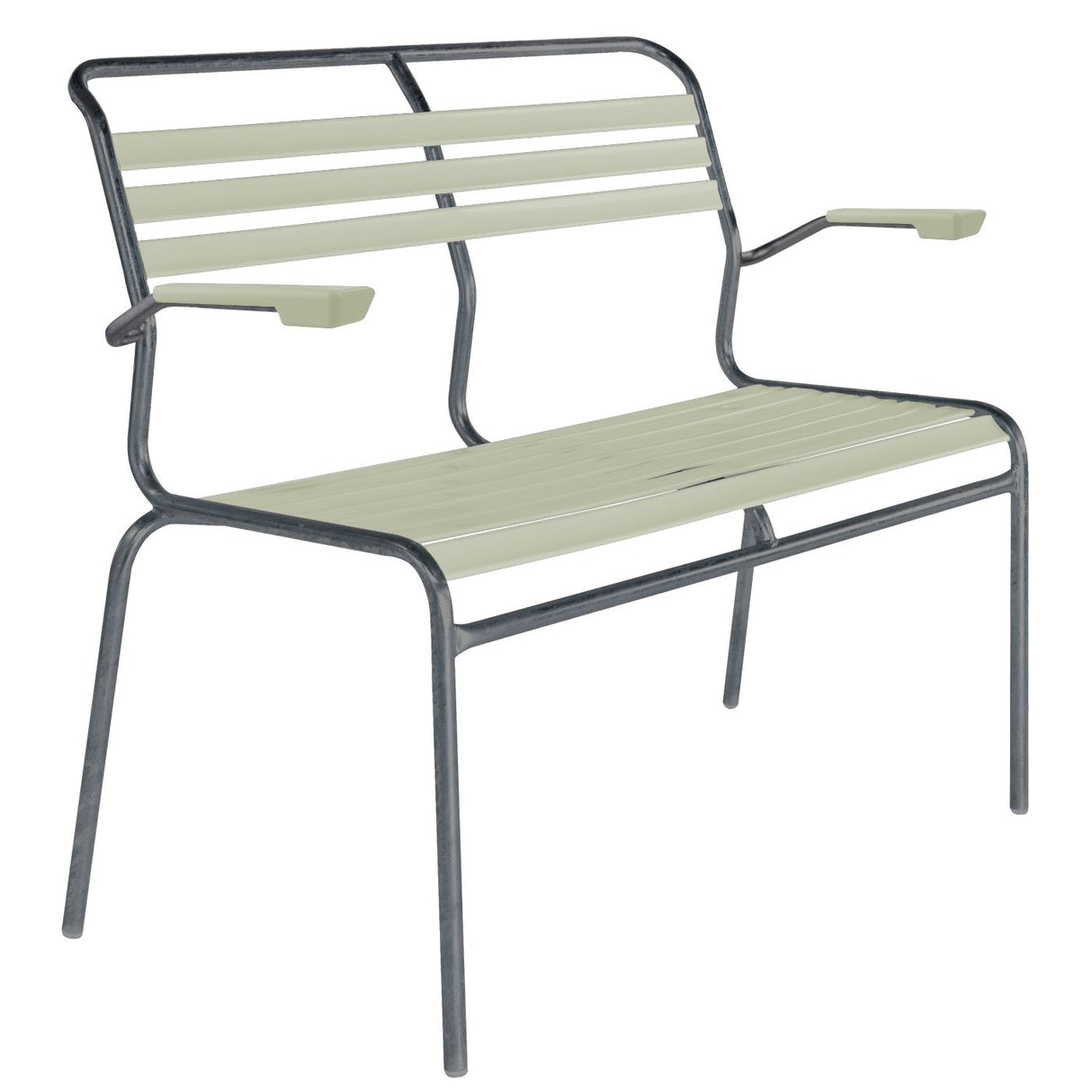 Schaffner Säntis Banc à lattes 2 places avec accoudoirs Graphite 73 Vert pastel 64