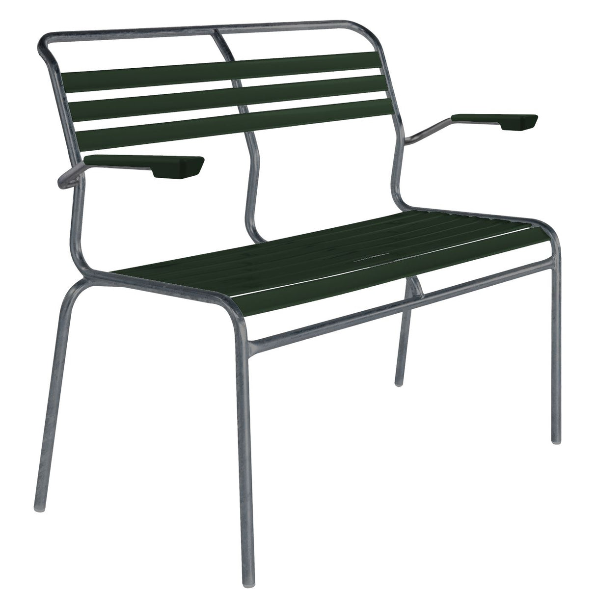 Schaffner Säntis Banc à lattes 2 places avec accoudoirs Graphite 73 Vert sapin 66