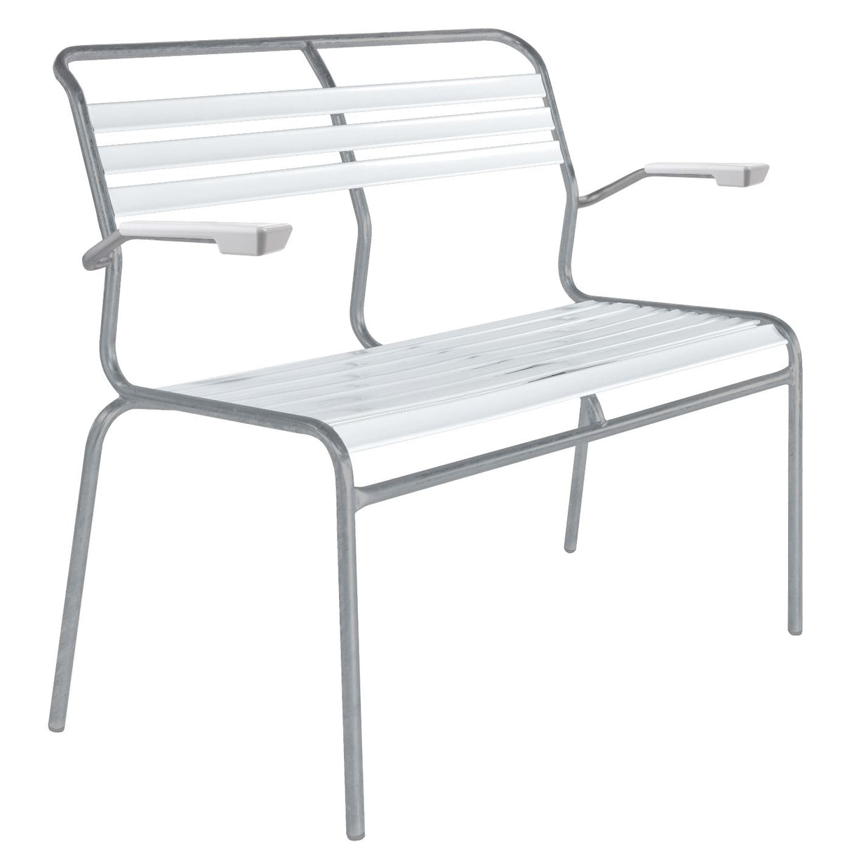 Schaffner Säntis Banc à lattes 2 places avec accoudoirs Gris Argent 78 Blanc 90
