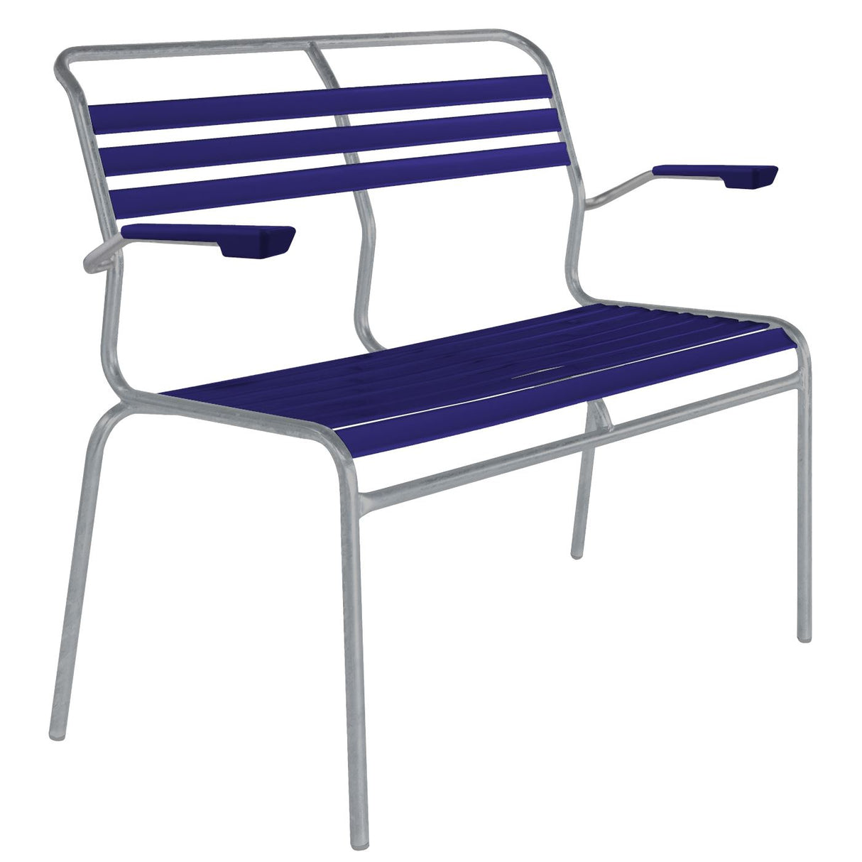 Schaffner Säntis Banc à lattes 2 places avec accoudoirs Gris Argent 78 Bleu 53