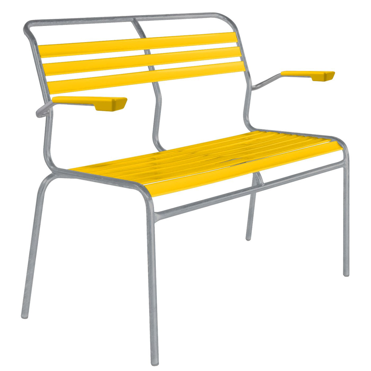 Schaffner Säntis Banc à lattes 2 places avec accoudoirs Gris Argent 78 Jaune 11