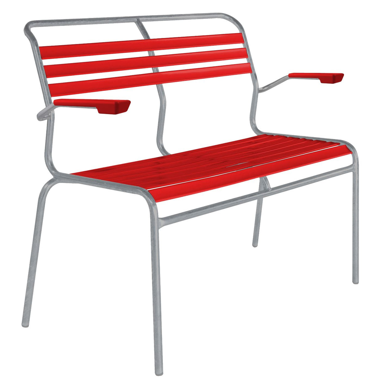 Schaffner Säntis Banc à lattes 2 places avec accoudoirs Gris Argent 78 Rouge 30