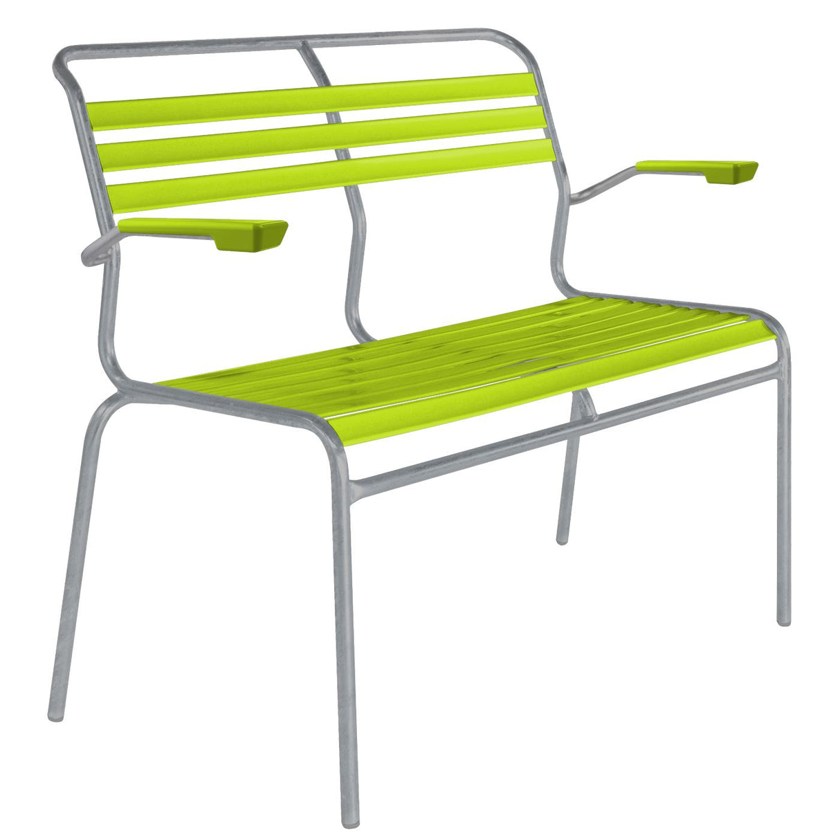 Schaffner Säntis Banc à lattes 2 places avec accoudoirs Gris Argent 78 Vert Clair 63