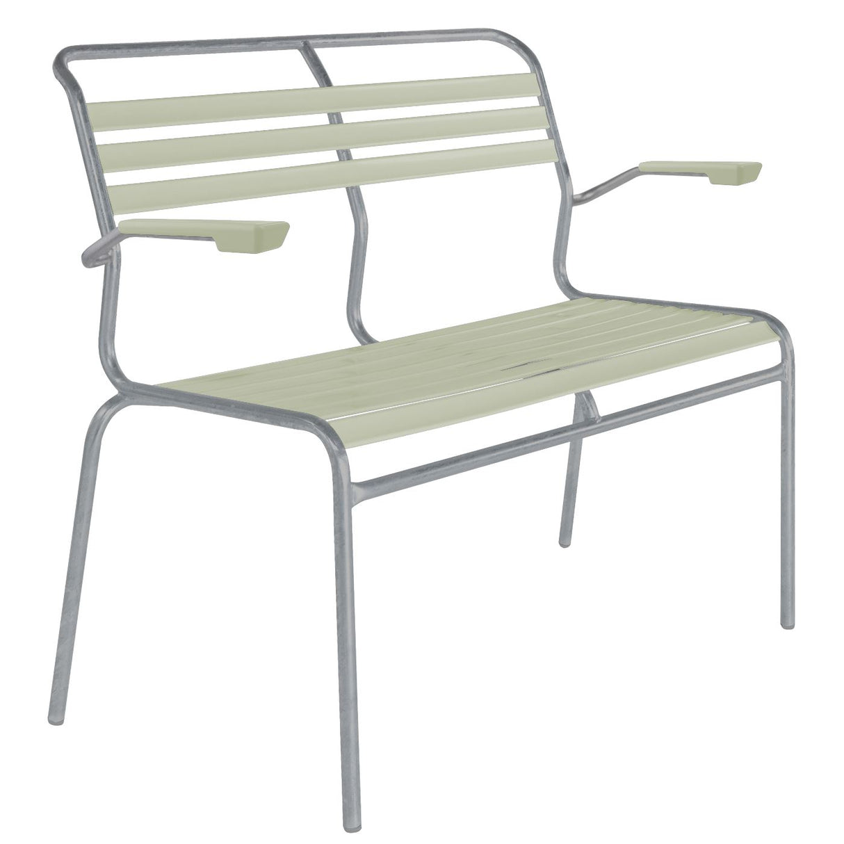 Schaffner Säntis Banc à lattes 2 places avec accoudoirs Gris Argent 78 Vert pastel 64