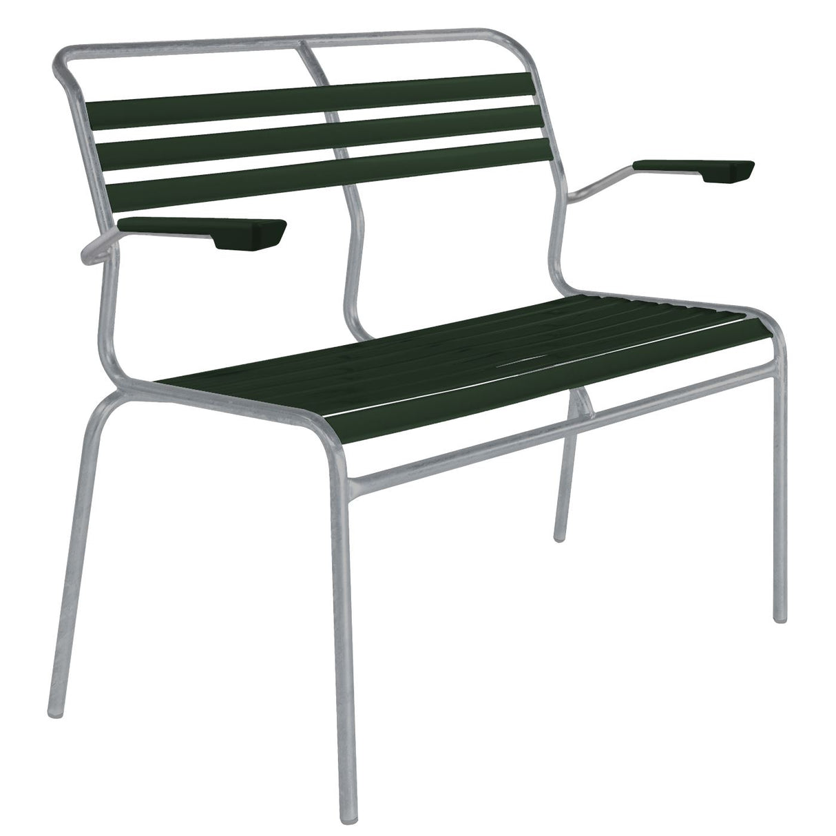 Schaffner Säntis Banc à lattes 2 places avec accoudoirs Gris Argent 78 Vert sapin 66