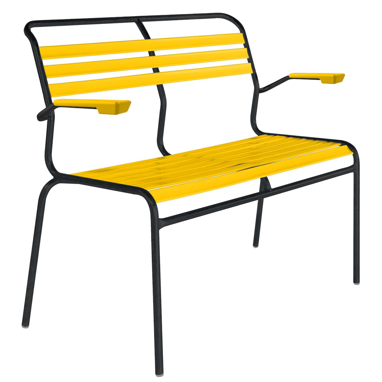 Schaffner Säntis Banc à lattes 2 places avec accoudoirs Noir 91 Jaune 11