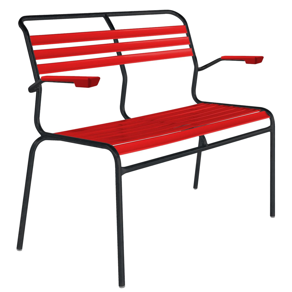 Schaffner Säntis Banc à lattes 2 places avec accoudoirs Noir 91 Rouge 30
